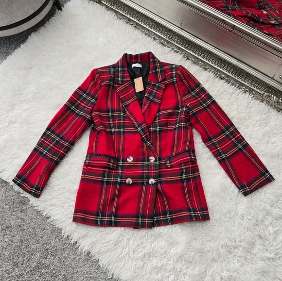 Vestique Chic Plaid Double-Breasted Mistletoe Blazer. Size Small. New.Elegant - Picture 1 of 7